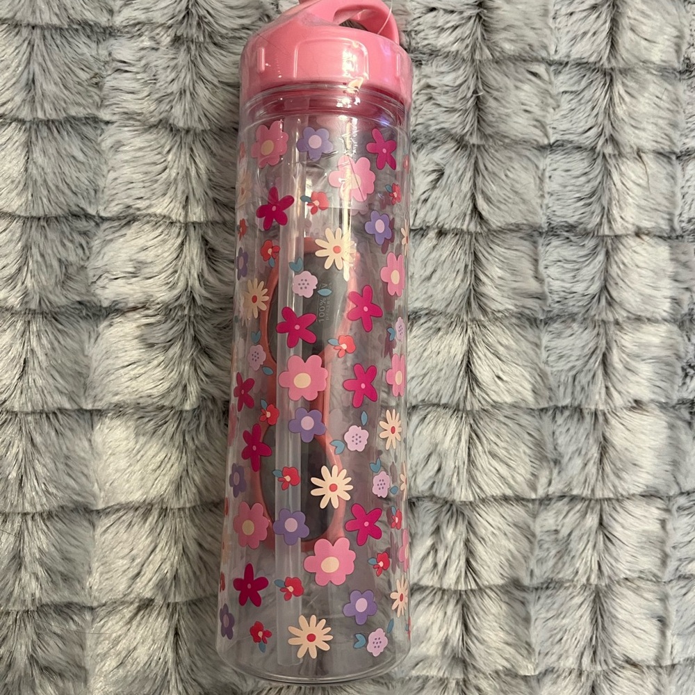 Floral Kids Water Bottle - Pink with sunglasses
